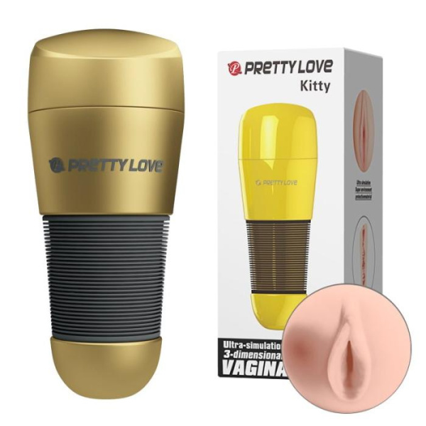 Мастурбатор вагіну – Pretty Love Kitty Vagina Masturbator Flesh, Gold(BM0156)
